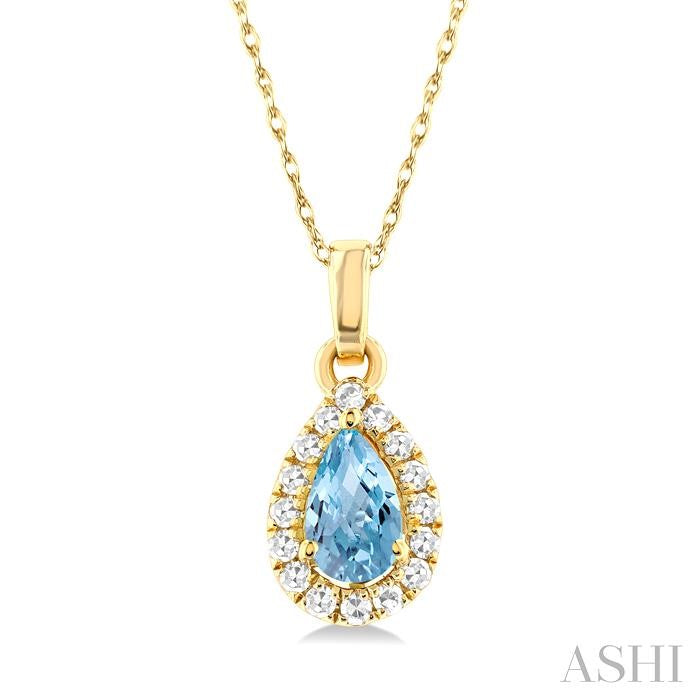 ASHI Pear Shape Gemstone & Halo Diamond Pendant 58699PPTSPDAQYG-PR