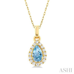 ASHI Pear Shape Gemstone & Halo Diamond Pendant 58699PPTSPDAQYG-PR
