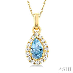 ASHI Pear Shape Gemstone & Halo Diamond Pendant 58699PPTSPDAQYG-PR