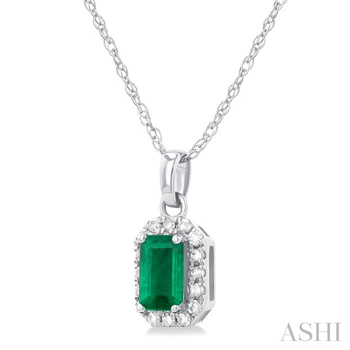 ASHI Emerald Shape Gemstone & Halo Diamond Pendant 58699PPTSPDEMWG-OC