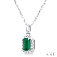 ASHI Emerald Shape Gemstone & Halo Diamond Pendant 58699PPTSPDEMWG-OC