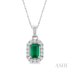 ASHI Emerald Shape Gemstone & Halo Diamond Pendant 58699PPTSPDEMWG-OC