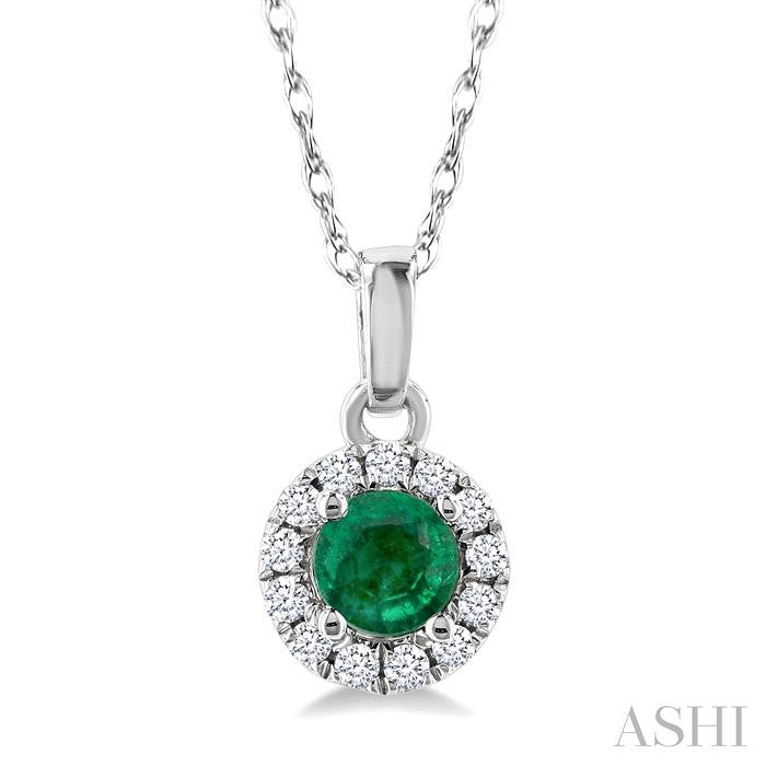 ASHI Round Shape Gemstone & Halo Diamond Pendant 58699PPTSPDEMWG-RD