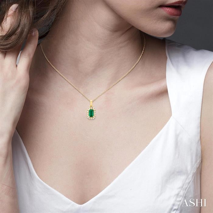 ASHI Emerald Shape Gemstone & Halo Diamond Pendant 58699PPTSPDEMYG-OC