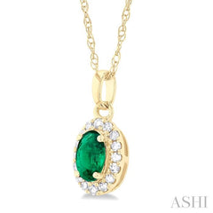 ASHI Oval Shape Gemstone & Halo Diamond Pendant 58699PPTSPDEMYG-OV