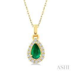 ASHI Pear Shape Gemstone & Halo Diamond Pendant 58699PPTSPDEMYG-PR