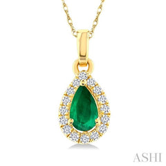 ASHI Pear Shape Gemstone & Halo Diamond Pendant 58699PPTSPDEMYG-PR