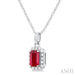 ASHI Emerald Shape Gemstone & Halo Diamond Pendant 58699PPTSPDRBWG-OC