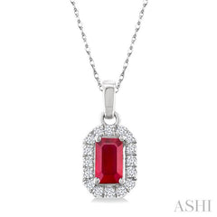 ASHI Emerald Shape Gemstone & Halo Diamond Pendant 58699PPTSPDRBWG-OC