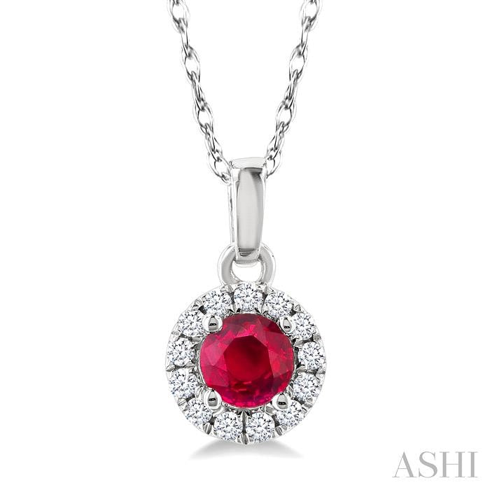 ASHI Round Shape Gemstone & Halo Diamond Pendant 58699PPTSPDRBWG-RD