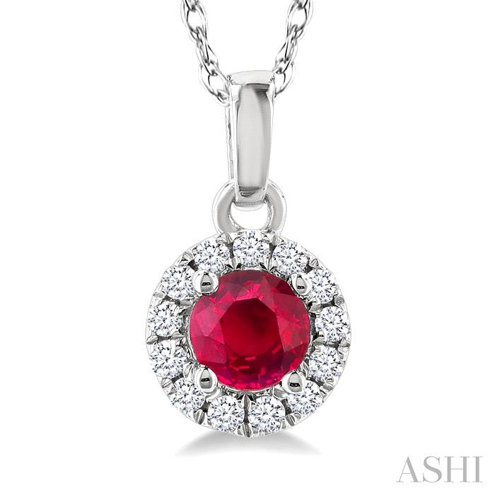 ASHI Round Shape Gemstone & Halo Diamond Pendant 58699PPTSPDRBWG-RD