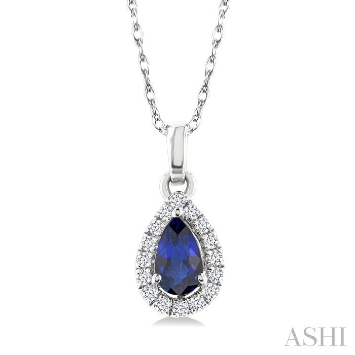 ASHI Pear Shape Gemstone & Halo Diamond Pendant 58699PPTSPDSPWG-PR