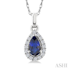 ASHI Pear Shape Gemstone & Halo Diamond Pendant 58699PPTSPDSPWG-PR