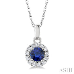 ASHI Round Shape Gemstone & Halo Diamond Pendant 58699PPTSPDSPWG-RD