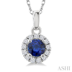 ASHI Round Shape Gemstone & Halo Diamond Pendant 58699PPTSPDSPWG-RD