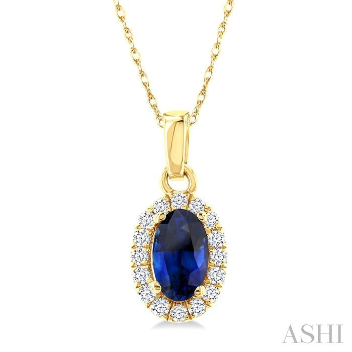 ASHI Oval Shape Gemstone & Halo Diamond Pendant 58699PPTSPDSPYG-OV