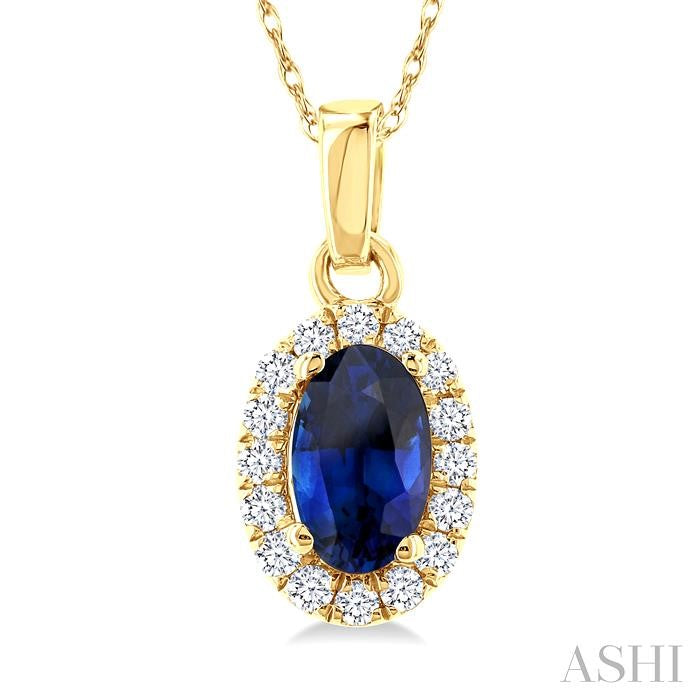 ASHI Oval Shape Gemstone & Halo Diamond Pendant 58699PPTSPDSPYG-OV