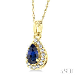 ASHI Pear Shape Gemstone & Halo Diamond Pendant 58699PPTSPDSPYG-PR