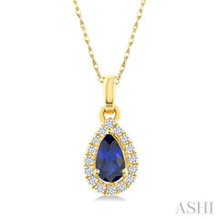 ASHI Pear Shape Gemstone & Halo Diamond Pendant 58699PPTSPDSPYG-PR