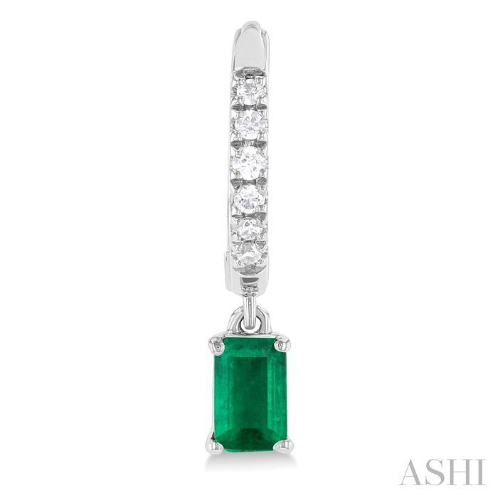 ASHI Emerald Shape Gemstone & Petite Diamond Huggie Fashion Earrings 58728PPTSEREMWG-OC