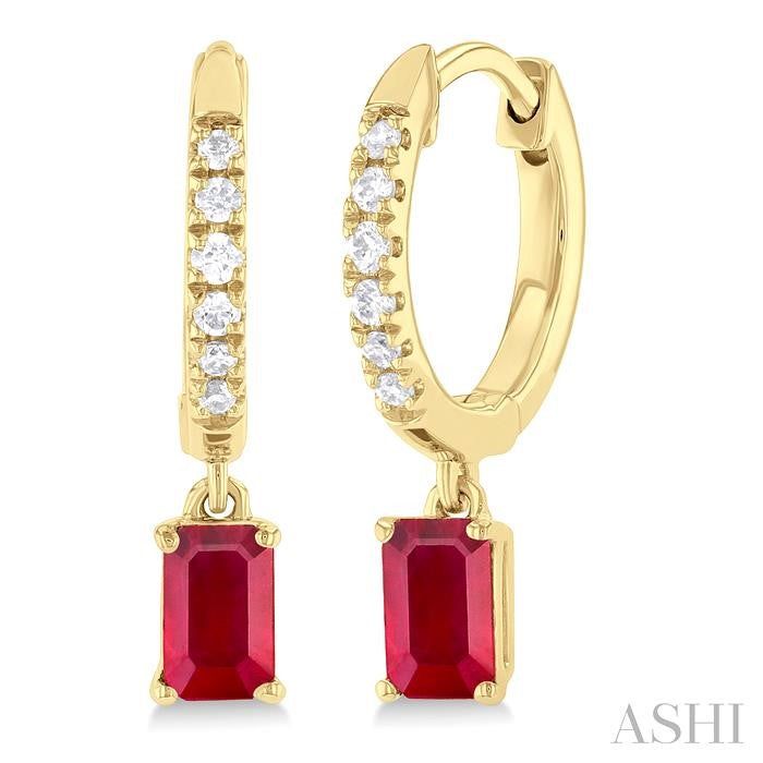 ASHI Emerald Shape Gemstone & Petite Diamond Huggie Fashion Earrings 58728PPTSERRBYG-OC