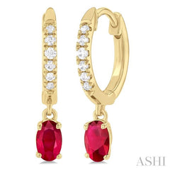 ASHI Oval Shape Gemstone & Petite Diamond Huggie Fashion Earrings 58728PPTSERRBYG-OV