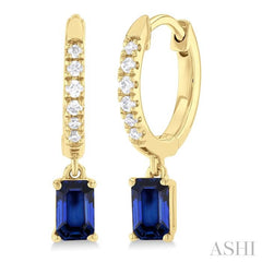 ASHI Emerald Shape Gemstone & Petite Diamond Huggie Fashion Earrings 58728PPTSERSPYG-OC