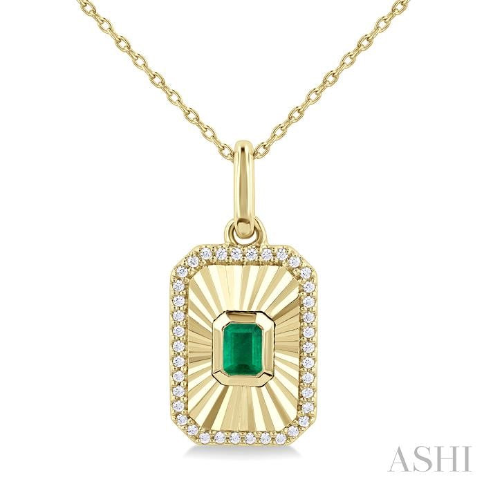 ASHI Emerald Shape Fluted Medallion Gemstone & Diamond Pendant 58838PPTSPDEMYG-OC