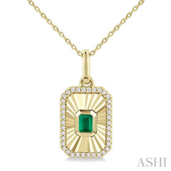 ASHI Emerald Shape Fluted Medallion Gemstone & Diamond Pendant 58838PPTSPDEMYG-OC