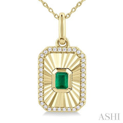ASHI Emerald Shape Fluted Medallion Gemstone & Diamond Pendant 58838PPTSPDEMYG-OC