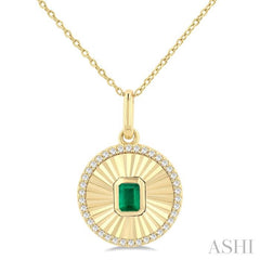 ASHI Round Shape Fluted Medallion Gemstone & Diamond Pendant 58838PPTSPDEMYG-RD