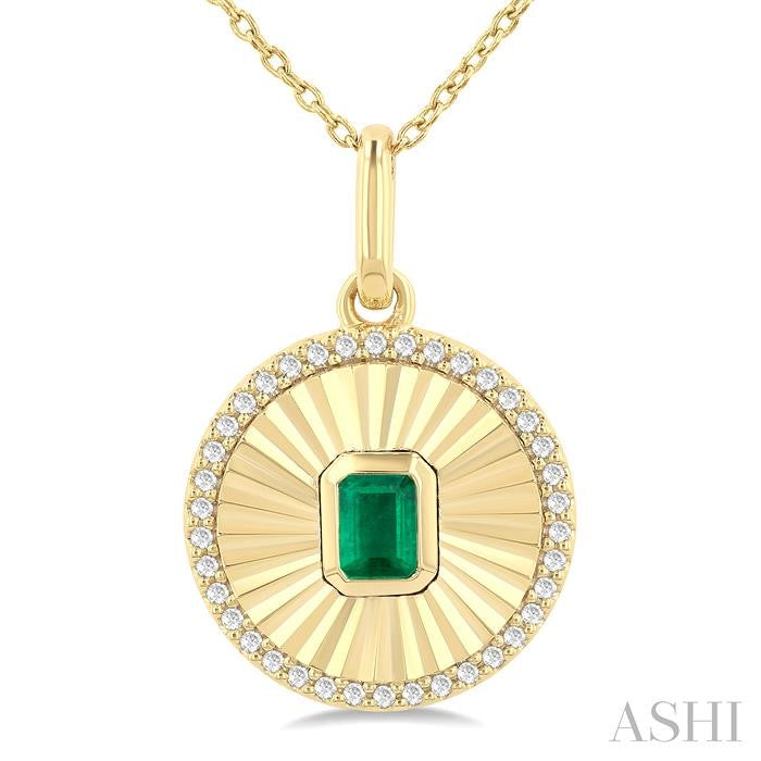 ASHI Round Shape Fluted Medallion Gemstone & Diamond Pendant 58838PPTSPDEMYG-RD