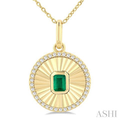 ASHI Round Shape Fluted Medallion Gemstone & Diamond Pendant 58838PPTSPDEMYG-RD