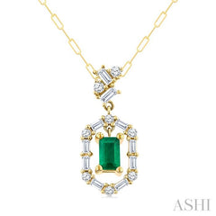 ASHI Emerald Shape Gemstone & Diamond Fashion Pendant 58855PPFGPDEMYG