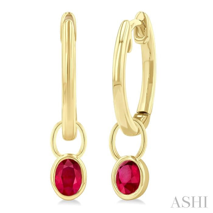 ASHI Oval Shape Bezel Set Gemstone Huggie Fashion Earrings 58899PPF@ERRBYG-OV