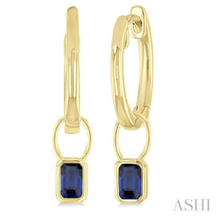 ASHI Emerald Shape Bezel Set Gemstone Huggie Fashion Earrings 58899PPF@ERSPYG-OC