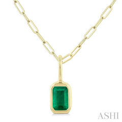 ASHI Emerald Shape Bezel Set Paperclip Gemstone Fashion Pendant 58899PPF@PDEMYG-OC