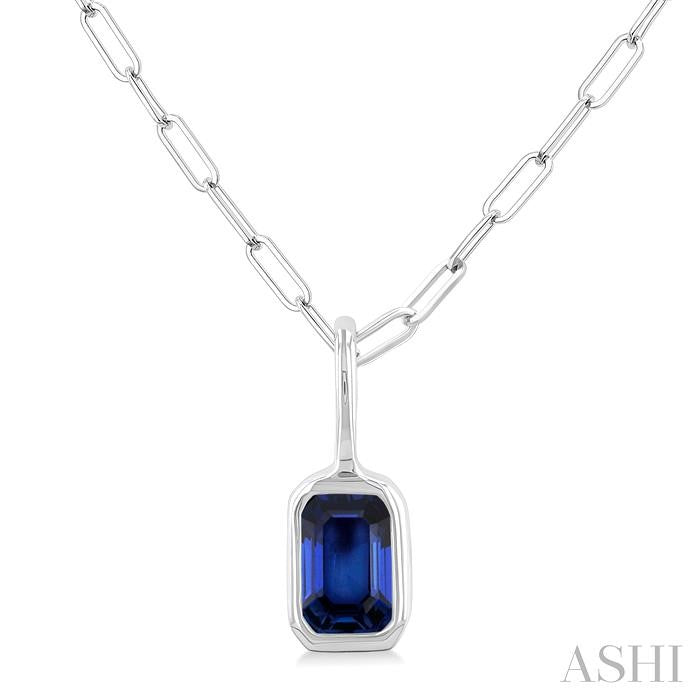 ASHI Emerald Shape Bezel Set Paperclip Gemstone Fashion Pendant 58899PPF@PDSPWG-OC