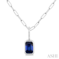 ASHI Emerald Shape Bezel Set Paperclip Gemstone Fashion Pendant 58899PPF@PDSPWG-OC