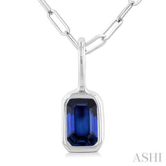 ASHI Emerald Shape Bezel Set Paperclip Gemstone Fashion Pendant 58899PPF@PDSPWG-OC