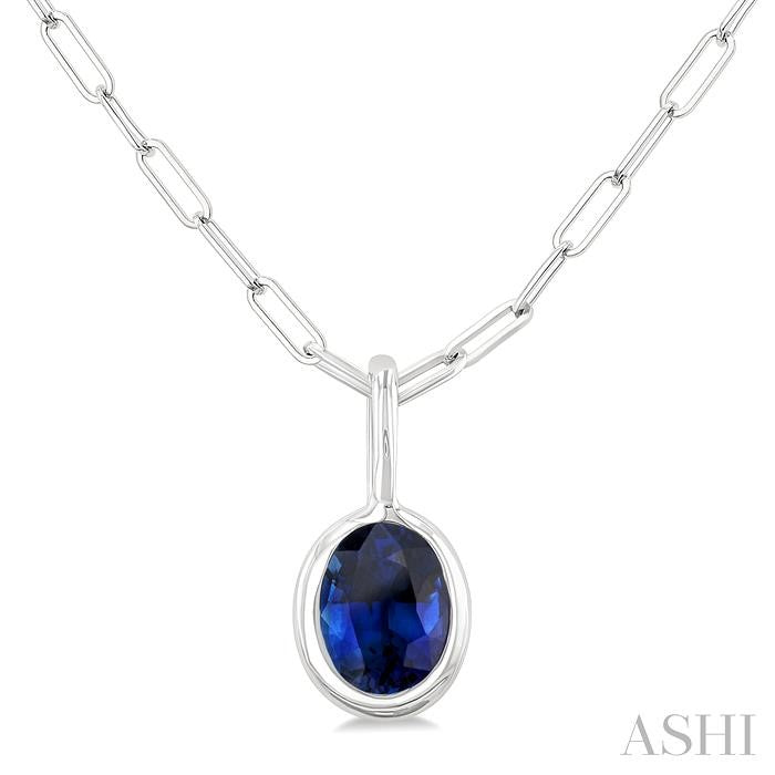ASHI Oval Shape Bezel Set Paperclip Gemstone Fashion Pendant 58899PPF@PDSPWG-OV