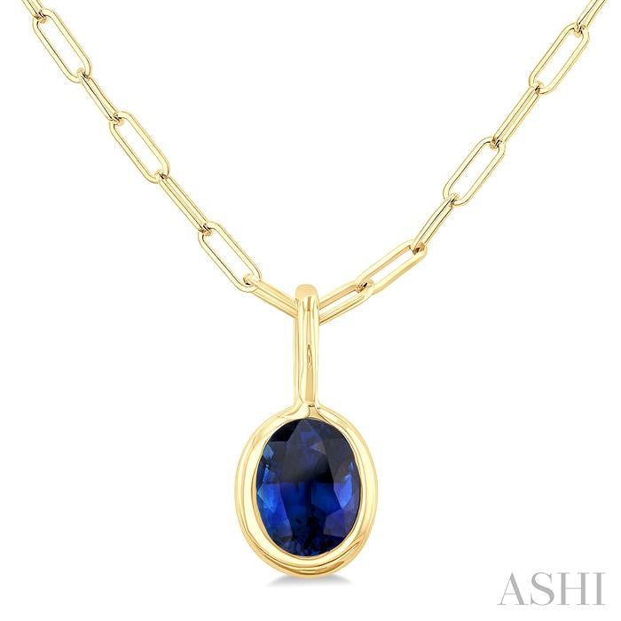 ASHI Oval Shape Bezel Set Paperclip Gemstone Fashion Pendant 58899PPT@PDSPYG-OV