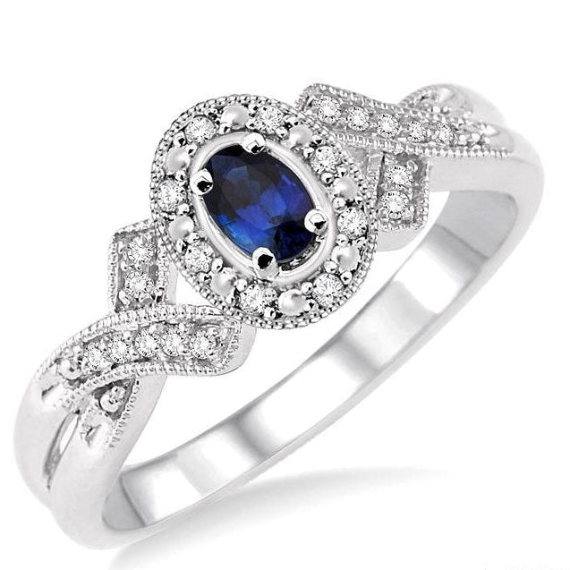 Parkplace Jewelers Silver Oval Shape Gemstone & Halo Diamond Ring 88529PPSSSPSLRG