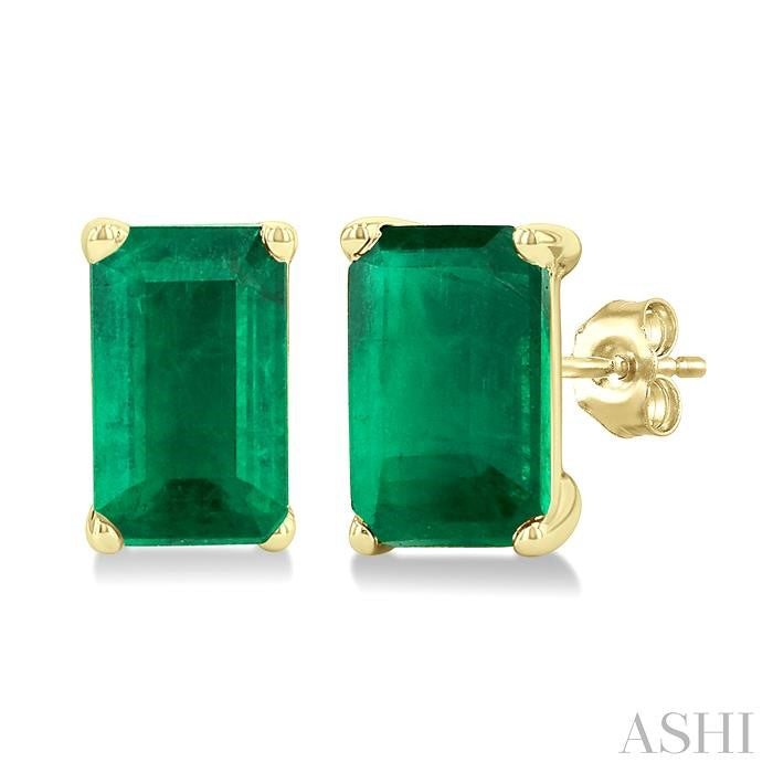 ASHI Emerald Shape Gemstone Stud Earrings 58919PPF@EREMYG-OC