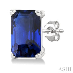 ASHI Emerald Shape Gemstone Stud Earrings 58919PPF@ERSPWG-OC
