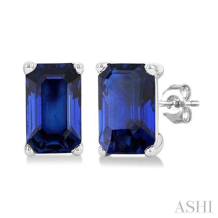 ASHI Emerald Shape Gemstone Stud Earrings 58919PPF@ERSPWG-OC