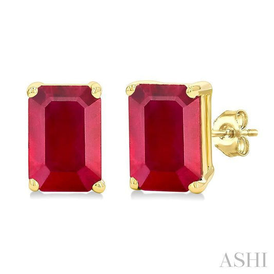 ASHI Emerald Shape Gemstone Stud Earrings 58929PPF@ERRBYG-OC