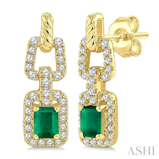 ASHI Emerald Shape Gemstone & Diamond Link Earrings 58946PPFGEREMYG