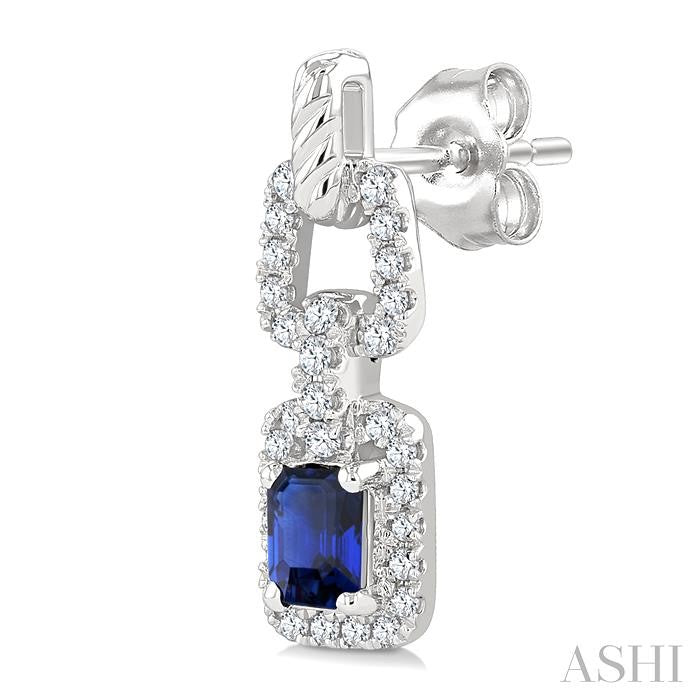 ASHI Emerald Shape Gemstone & Diamond Link Earrings 58946PPFGERSPWG
