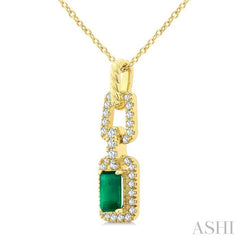 ASHI Emerald Shape Gemstone & Diamond Link Pendant 58948PPFGPDEMYG